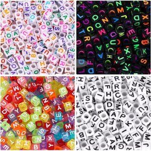Letter Alphabet Beads, 4 Color 6mm Cube Acrylic Letter Beads